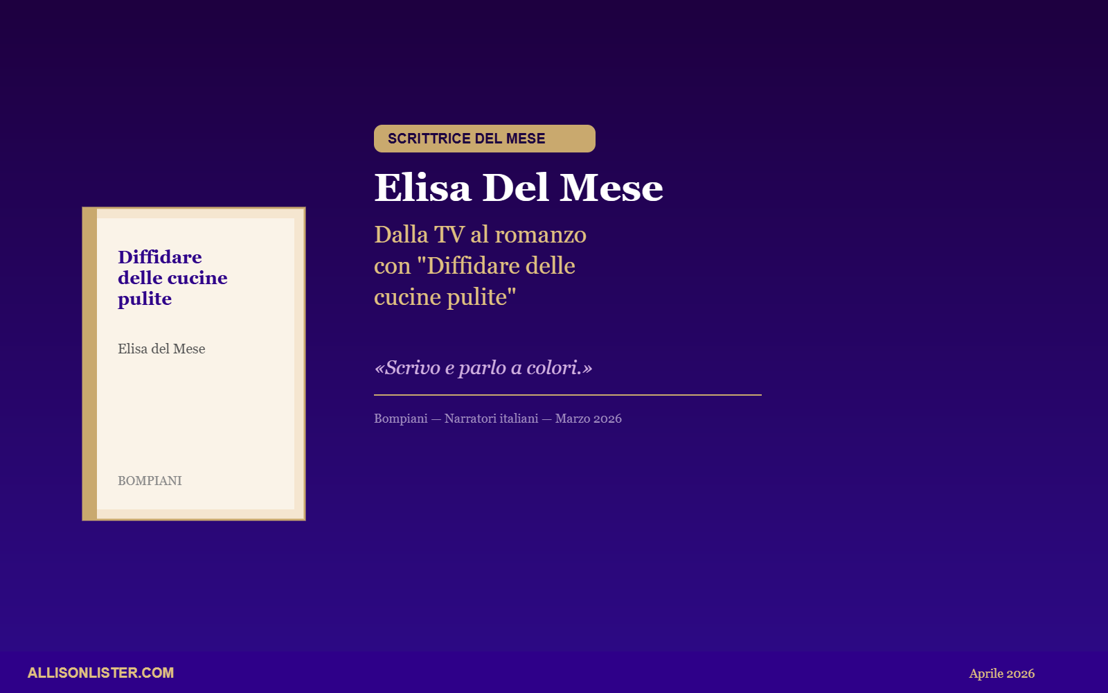 Scrittrice del mese: Elisa Del Mese - Diffidare delle cucine pulite Bompiani 2026