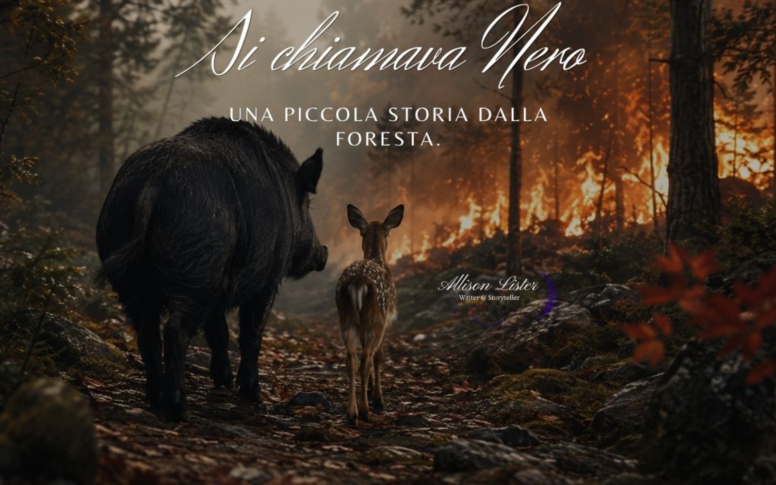 Cinghiale nero in una foresta al tramonto